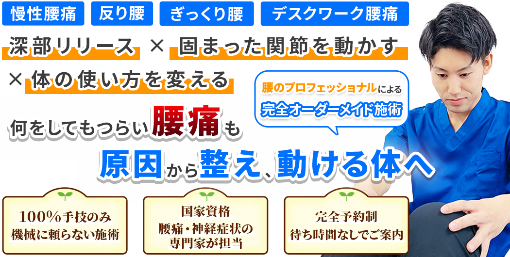 何をしてもつらい腰痛も 原因から整え、動ける体へ。